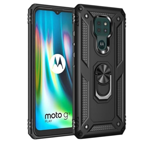 【CSmart】 Anti-Drop Hybrid Magnetic Hard Armor Case with Ring Holder for Motorola Moto G Play 2021, Black