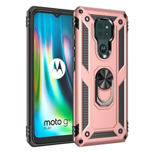 【CSmart】 Anti-Drop Hybrid Magnetic Hard Armor Case with Ring Holder for Motorola Moto G Play 2021, Rose Gold