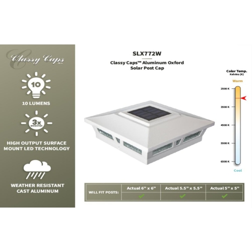Classy Caps 6x6 White Aluminum Oxford Solar Post Cap SLX772W