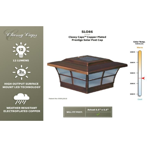 Classy Caps 6x6 Copper Plated Prestige Solar Post Cap SLO86