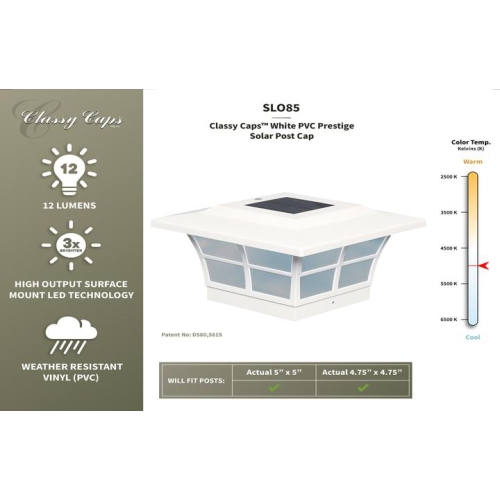 Classy Caps 5x5 White PVC Prestige Solar Post Cap SLO85