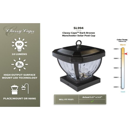Classy Caps 4x4 Dark Bronze Manchester Solar Post Cap SL994