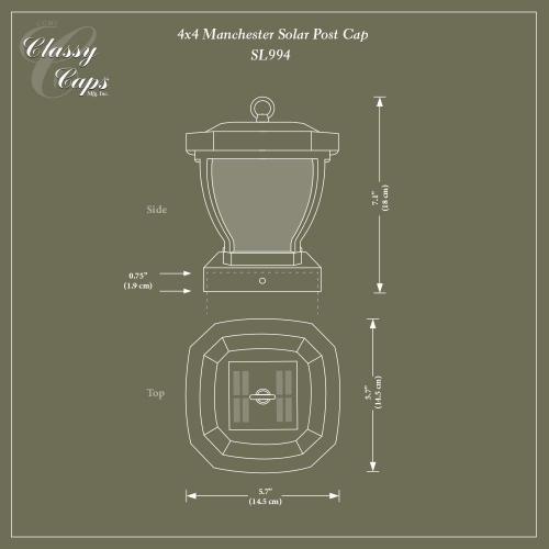 Classy Caps 4x4 Dark Bronze Manchester Solar Post Cap SL994
