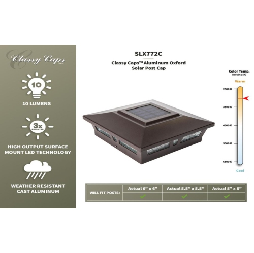 Classy Caps 6x6 Brown Aluminum Oxford Solar Post Cap SLX772C