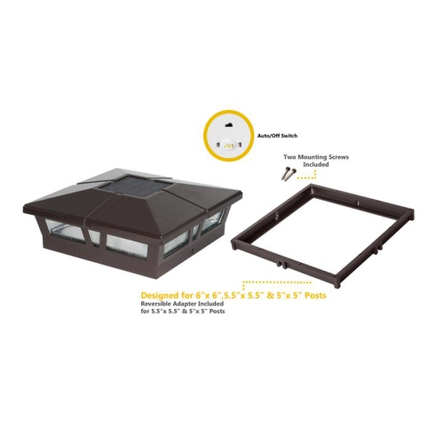 Classy Caps 6x6 Brown Aluminum Cambridge Solar Post Cap SLC771C