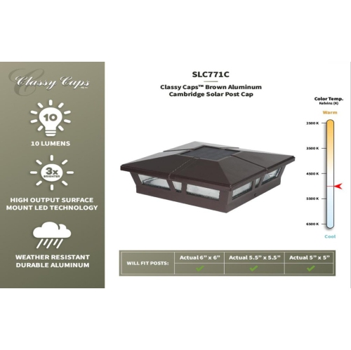 Classy Caps 6x6 Brown Aluminum Cambridge Solar Post Cap SLC771C
