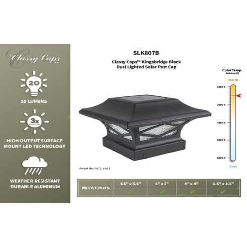 Classy Caps Kingsbridge Black Dual Lighted Solar Post Cap SLK807B
