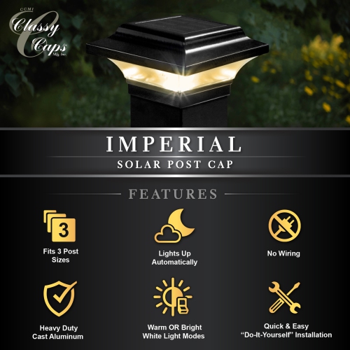 Casquette de poteau solaire impériale en aluminium noir 2,5x2,5 82 B de Classy Caps