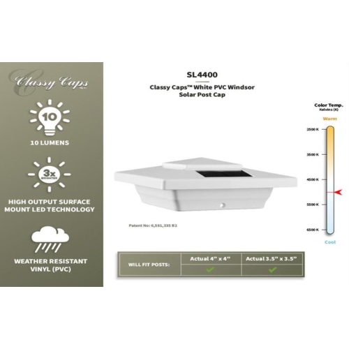 Classy Caps 4x4 White PVC Windsor Solar Post Cap SL4400