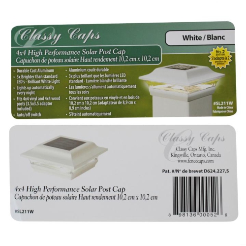 Classy Caps 4x4 White Aluminum Imperial Solar Post Cap SL211W