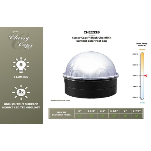 Classy Caps Black Chainlink Summit Solar Post Cap CH2233B