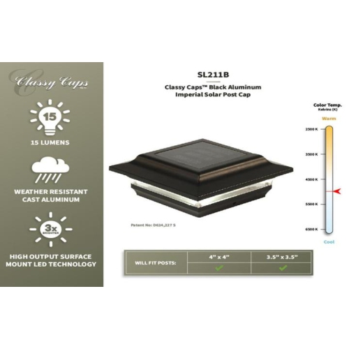 Classy Caps 4x4 Black Aluminum Imperial Solar Post Cap SL211B