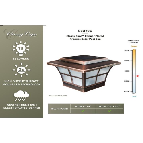 Classy Caps 4x4 Copper Plated Prestige Solar Post Cap SLO79C
