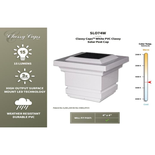 Classy Caps 4x4 White PVC Classy Solar Post Cap SLO74W