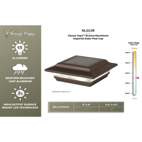 Classy Caps 4x4 Bronze Aluminum Imperial Solar Post Cap SL211R