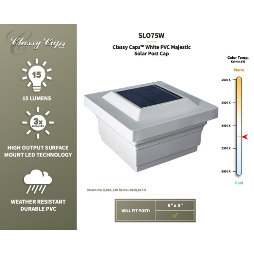 Classy Caps 5x5 White PVC Majestic Solar Post Cap SLO75W