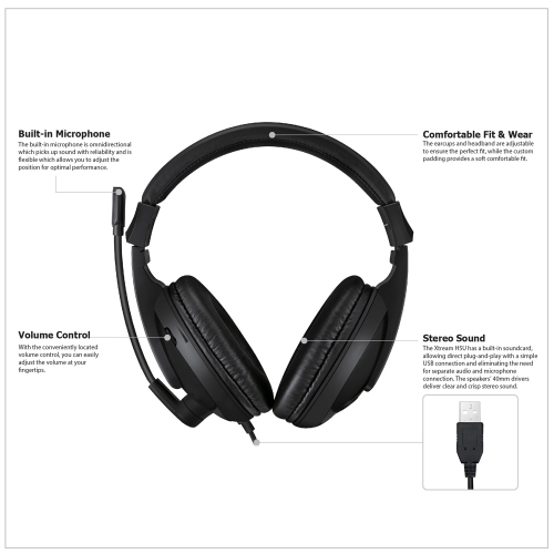 Adesso Xtream H5U Stereo Headset with Mic - Black -