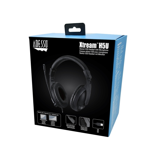 Adesso Xtream H5U Stereo Headset with Mic - Black -