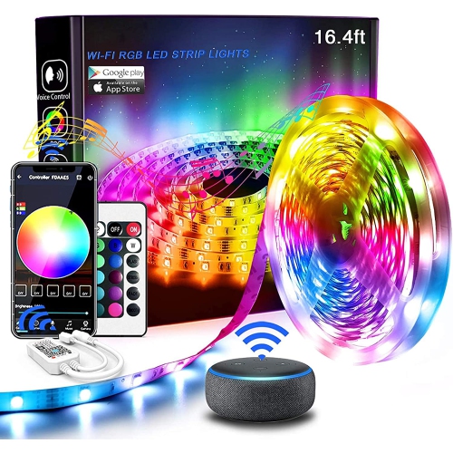 16.4ft 150LED Alexa Smart Home WIFI Wireless RGB Waterproof Strip Neon Light Kit