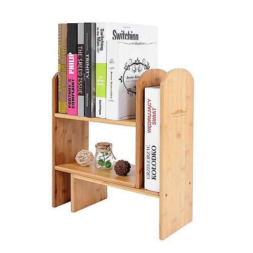 Bamboo Desktop Telescopic Bookshelf Organizer Desk Bookcase Countertop Display Shelf Rack Corner Storage Cosmetic Shelf