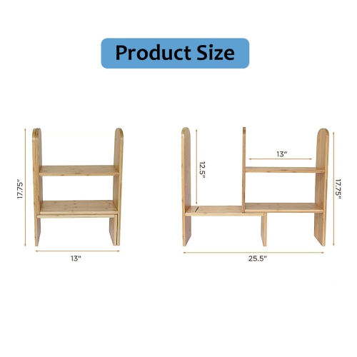 Bamboo Desktop Telescopic Bookshelf Organizer Desk Bookcase Countertop Display Shelf Rack Corner Storage Cosmetic Shelf