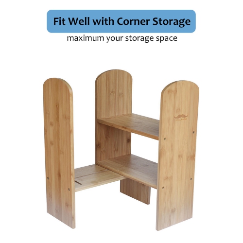 Bamboo Desktop Telescopic Bookshelf Organizer Desk Bookcase Countertop Display Shelf Rack Corner Storage Cosmetic Shelf