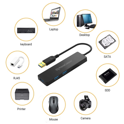 5 In 1 Ultra-Slim USB Data Hub With 3 USB 3.0 Ports And SD+TF Card Slots