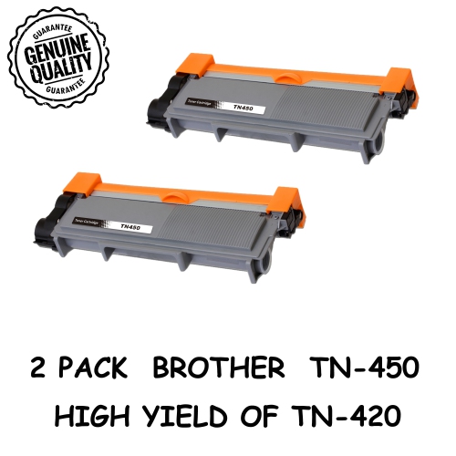 Bestoner™ 2 PK Brother TN450/TN-450/tn450/tn 450/tn420 Compatible Black Toner Cartridge Brother DCP-7060D DCP-7065 HL-2220 HL-2230 HL-2240 HL-2250DN