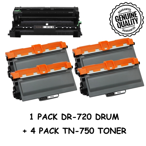BESTONER  Brother 1Drum + 4 Toner Dr720/dr-720/tn750/tn-750/tn750/tn720 (Toner & Drum Combo) Compatible Brother Hl-5440 Hl-5450 Hl-6180 Dcp-8110