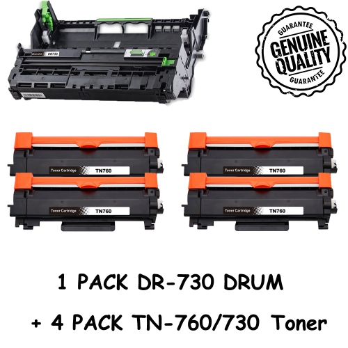 Bestoner™ Brother 1Drum + 4 Toner DR730/DR-730/TN760/TN-760/tn730 Compatible Brother DCP-L2550 HL-L2350DW L2370DW L2390DW MFC-L2710DW MFC-L2730DW