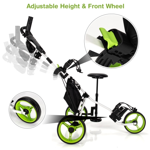 Goplus Folding 3 Wheels Golf Push Cart W/Seat Scoreboard Adjustable Handle