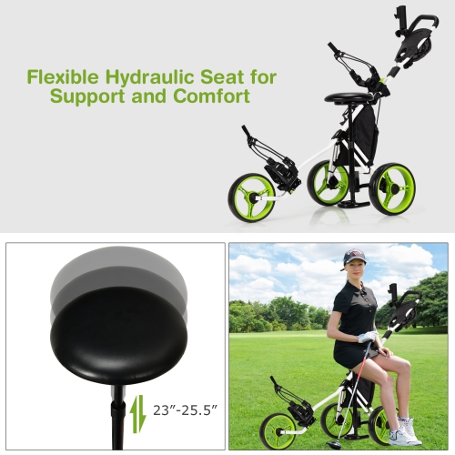 Goplus Folding 3 Wheels Golf Push Cart W/Seat Scoreboard Adjustable Handle