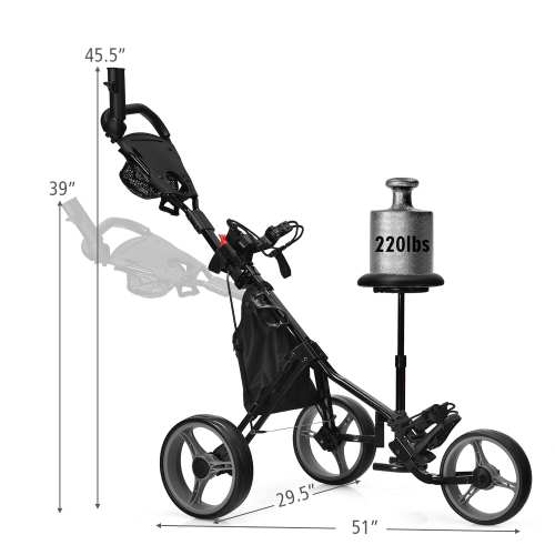 Goplus Folding 3 Wheels Golf Push Cart W/Seat Scoreboard Adjustable Handle