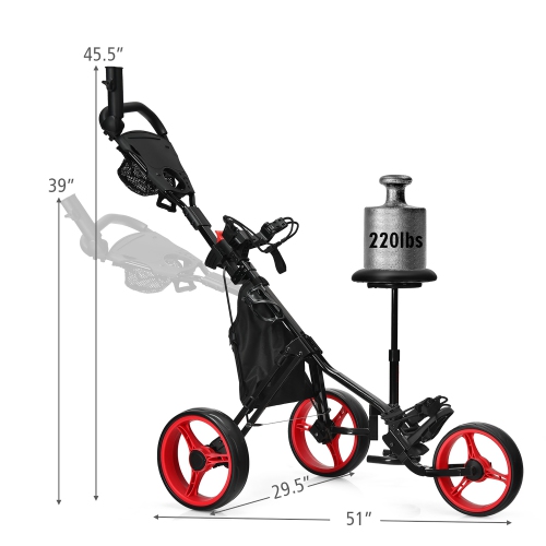 Goplus Folding 3 Wheels Golf Push Cart W/Seat Scoreboard Adjustable Handle