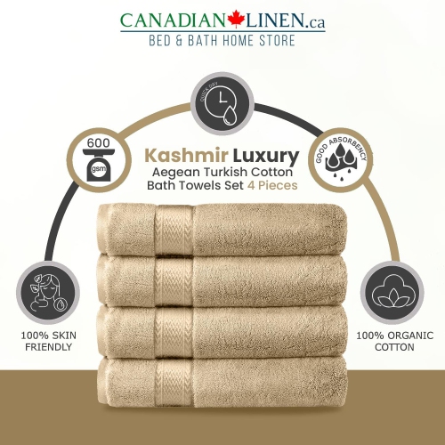 Canadian Linen Luxury Beige Bath Towel Set, 4 Pieces Bathroom Towels 27"x54" Soft Absorbent 600 GSM Turkish Cotton Towel Quick Dry Hair Towels Fade