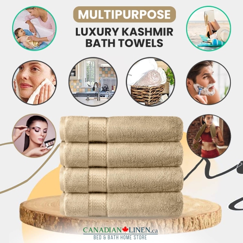 Canadian Linen Luxury Beige Bath Towel Set, 4 Pieces Bathroom Towels 27"x54" Soft Absorbent 600 GSM Turkish Cotton Towel Quick Dry Hair Towels Fade