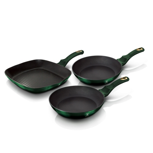 Berlinger Haus 3-Piece Aluminum Frypan Set with Non-Stick Cooking Pans and Grill Pan, Lead and PFOA Free