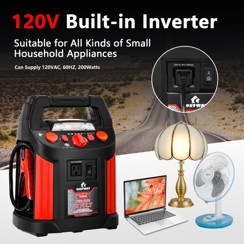 Costway Jump Starter Air Compressor Power Bank Charger w/ LED Light & DC Outlet