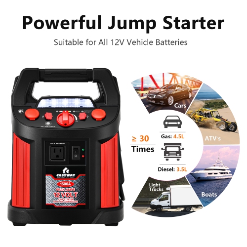 Costway Jump Starter Air Compressor Power Bank Charger w/ LED Light & DC Outlet