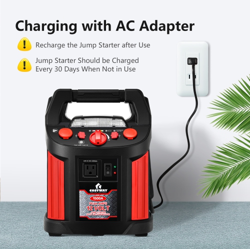 Costway Jump Starter Air Compressor Power Bank Charger w/ LED Light & DC Outlet