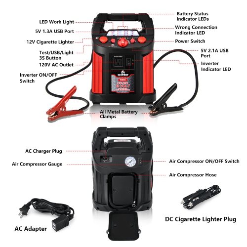 Costway Jump Starter Air Compressor Power Bank Charger w/ LED Light & DC Outlet