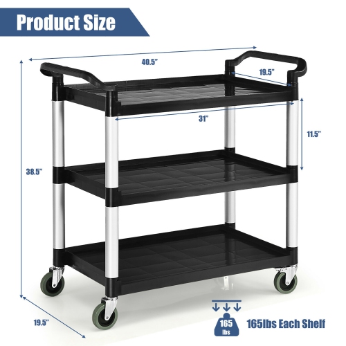 Costway 3-Shelf Utility Service Cart Aluminum Frame 490lbs Capacity w/ Casters