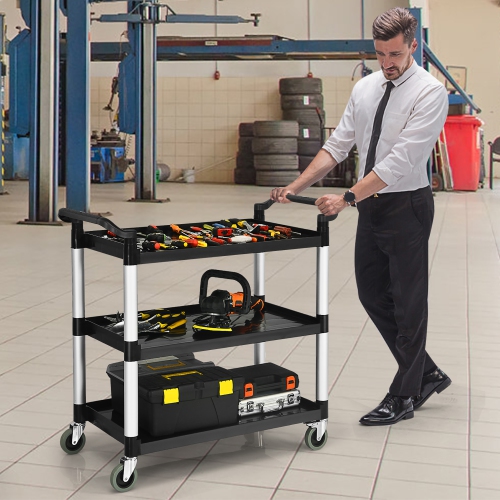 Costway 3-Shelf Utility Service Cart Aluminum Frame 490lbs Capacity w/ Casters