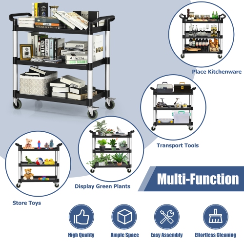 Costway 3-Shelf Utility Service Cart Aluminum Frame 490lbs Capacity w/ Casters