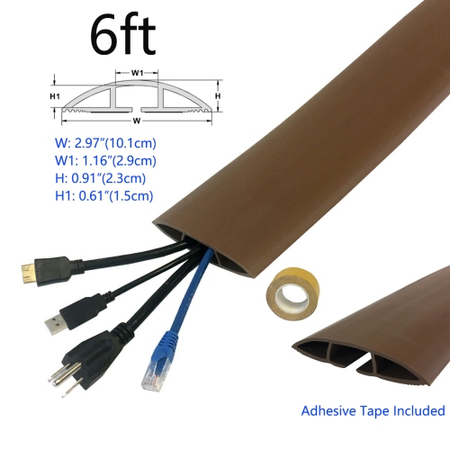 HYFAI – Organisation des câbles coordonner étui de cordon de plancher  flexible en caoutchouc PVC, protecteur de câble discret de 6 pi, brun