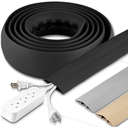 HYFAI Cable Management Coordinate Floor Track Cord Cover Flexible PVC Rubber Low Profile Cable Protector 6 Ft, Black Color