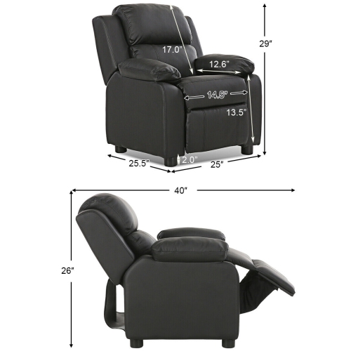 Gymax Deluxe Padded Kids Sofa Armchair Recliner Headrest Children w/ Storage Arm Black