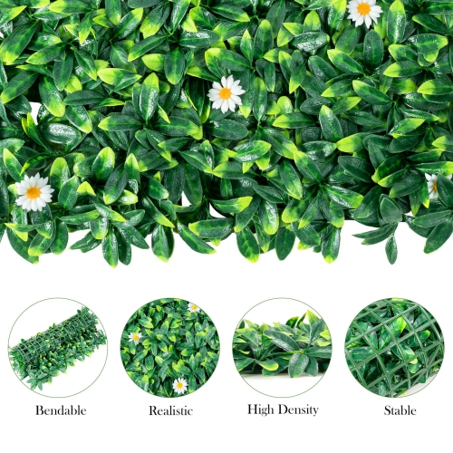 Gymax 12PCS 20x20inch Artificial Daisy Hedge Plant Privacy Fence Hedge Panels