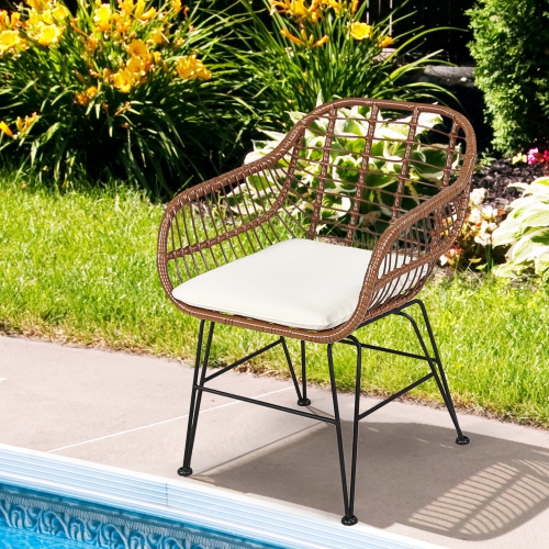 Gymax 3PCS Rattan Patio Conversation Set Bistro Chat Set w/ Cushions