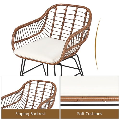 Gymax 3PCS Rattan Patio Conversation Set Bistro Chat Set w/ Cushions